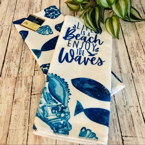 “Life is a Beach Enjoy the Waves” Kitchen Towels - Picture 4 of 4